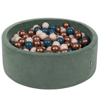 KiddyMoon Rund Bällebad Velvet Bällepool ∅ 7Cm Ballgruben Für Babys Spielbad Kleinkinder, Hergestellt in der EU, waldgrün: dunkeltürkis/pastellbeige/kupferrot, 90 x 30 cm 200 Bälle