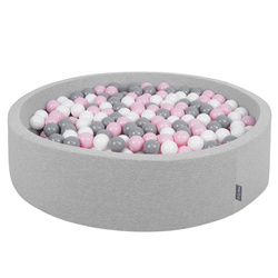 KiddyMoon Rund Bällebad Bällepool ∅ 7Cm Ballgruben Bunten Bällen Für Babys Spielbad Kleinkinder, Hergestellt in der EU, hellgrau:weiß-grau-puderrosa, 120x30cm/200 Bälle