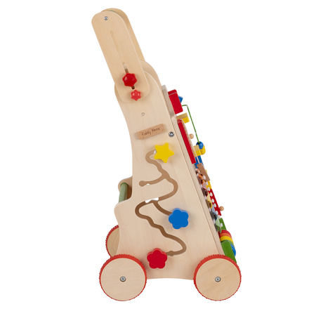 KiddyMoon Lauflernwagen aus Holz für Kinder Lauflernhilfe Spaß Babys, Laufen Lernen, Multifunktion Holzspielzeug für Kleinekinder Montessori-Spielzeug,, Mehrfarbig, Griff Verstellbar