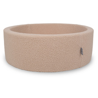 KiddyMoon Bällebad für Baby mit Teddy-Plüsch, Größere 7 cm Bälle für Eine Vollere Füllung, ab 8 Monaten, Abnehmbarer Bezug, Beige, 90 x 30 cm Ohne Bälle