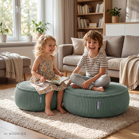 KiddyMoon Kinderpouf aus Schaumstoff mit abnehmbarem Bezug, grün, M
