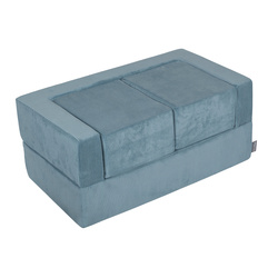 KiddyMoon Kindersofa mit Zwei Weichen Puffen Für Kinder Bequemes und Leichtes Schaumstoff-Sofa Gerippter Stoff Abnehmbarer Bezug Perfekt für Entspannung und Kreativität, blau, Sofa/Puff