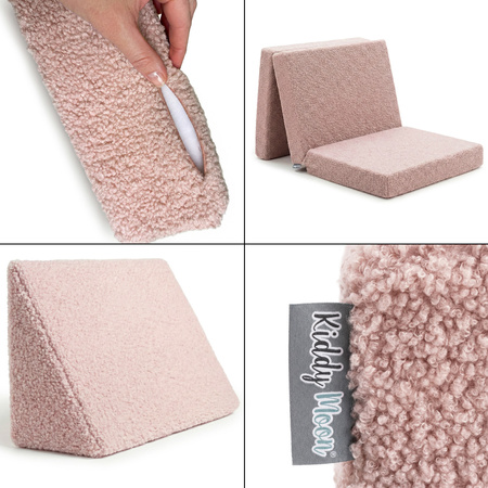 KiddyMoon Kindersessel Für Kinder mit Kissen, Teddy-Plüsch, Aufklappen Sessel Für Kinderzimmer Stuhl Faltmatratze, rosa, Kindersofa mit Kissen