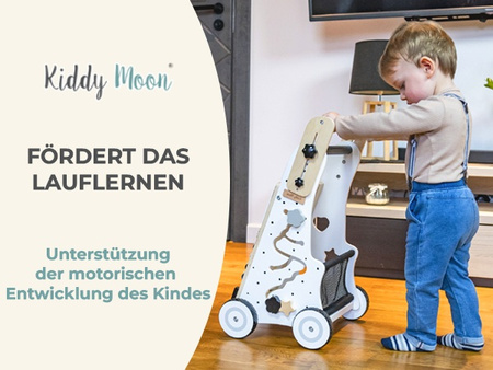 KiddyMoon Lauflernwagen aus Holz für Babys und Kleinkinder, Lauflernhilfe WK-001 Schwarz - Weiß, Griff Verstellbar