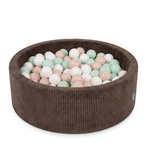 KiddyMoon Bällebad Für Kinder Aus Schaumstoff, 90 X 30 cm, Weicher Rippbezug, Abnehmbarer Bezug, Weiches Und Sicheres Spielzeug, Waschbar, Braun: Pastellbeige/Weiß/Minze, 90x30cm/200 Bälle