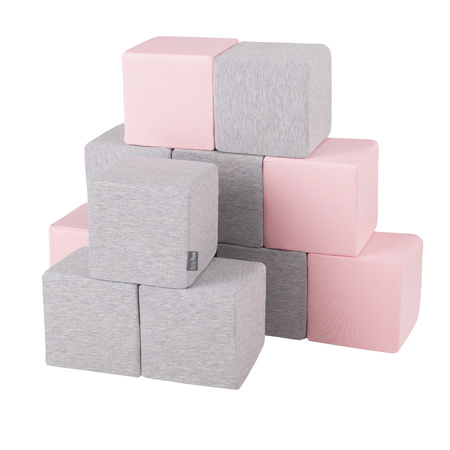 KiddyMoon Schaumstoff Würfel für Baby Weiche Blöcke Schaum Spielzeug Montessori-Spielzeug mit Schaum und viel Spaß für Kinder, Hergestellt in der EU, Blöcke: hellgrau-pink, 12 Stücke