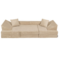 KiddyMoon Kindersofa aus Schaumstoff, Spielsofa für Kinder, Kindersessel, Sofa fürs Kinderzimmer, Kindercouch, Faltmatratze, beige, Kindersofa mit 2 Kissen