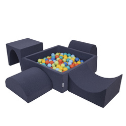 KiddyMoon Spielplatz aus Schaumstoff mit Quadrat Bällebad (300 Bälle) Ballgruben für Babys Spielbad Hindernisläufen, Hergestellt in der EU, dunkelblau:hellgrün/orange/türkis/blau/bblue/gelb, Bällebad (200 Bälle) + Version 1