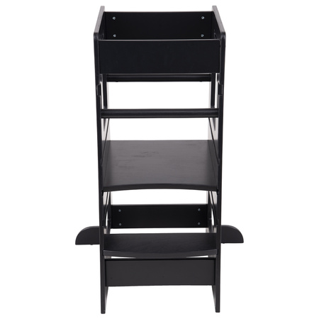 KiddyMoon Lernturm für Kinder ab 1 Jahr, Anti-Kipp-Schutz, 3-fach höhenverstellbar, Schutzbügel, Montessori Küchenhelfer, Schwarz, 91,5x39,3x49,4