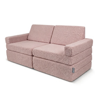 KiddyMoon Kindersofa aus Schaumstoff mit Teddy-Plüsch, modular und klappbar, zum Spielen, Lesen und Entspannen, rosa, Kindersofa