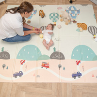 KiddyMoon Babymatte Zweiseitige Krabbelmatte Schaumstoffmatte Für Kinder Kindermatte Kindgerechte Muster Spielplatz Entwicklung Sicherer Und Bequemer Ideal Für Drinnen Und Draußen, Grau- Luftballons, 180x200x1cm