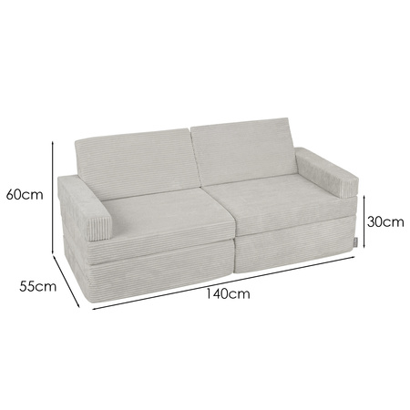 KiddyMoon Kindersofa aus Schaumstoff, Spielsofa für Kinder, Kindersessel, Sofa fürs Kinderzimmer, Kindercouch, Faltmatratze, hellgrau, Kindersofa