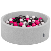 KiddyMoon Bällebad Bällepool mit bunten Bällen ∅ 7Cm  für Babys Kinder Rund, hellgrau:weiß/schwarz/silbern/pink, 90 x 30 cm 200 Bälle