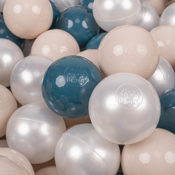 KiddyMoon Kinder Bälle für Bällebad Baby Spielbälle Plastikbälle ∅7cm Made in EU, dunkeltürkis/pastellbeige/perle, 700 Bälle/7cm