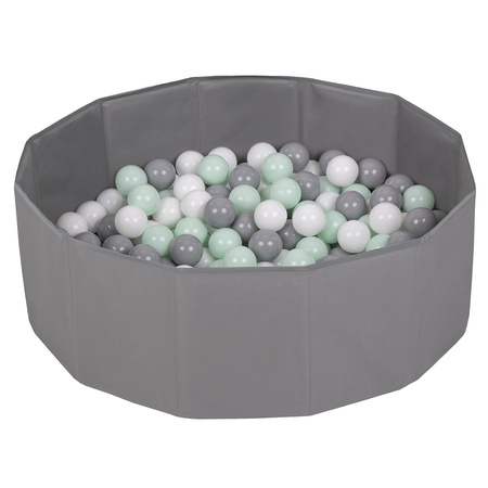Faltbare Bällebad mit Bälle für Kinder Spielbad, grau:weiß/grau/mint, 200 Bälle