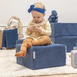 KiddyMoon Kindersofa mit Zwei Weichen Puffen Für Kinder Bequemes und Leichtes Schaumstoff-Sofa Gerippter Stoff Abnehmbarer Bezug Perfekt für Entspannung und Kreativität, dunkelblau, Sofa/Puff