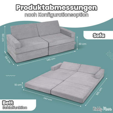 KiddyMoon Kindersofa aus Schaumstoff Spielsofa für Kinder Schlafsofa Kindersessel Sofa für Kinderzimmer Kindercouch Faltmatratze, dunkelgrau, Kindersofa