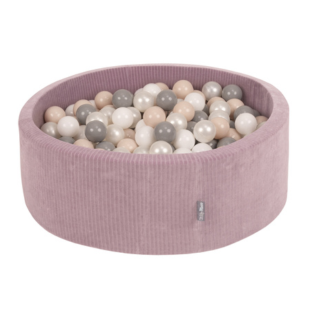 KiddyMoon Bällebad Kinder Schaumstoff Mit Bälle Für Baby ab 1 Jahr, violett: pastellbeige/weiß/perle/grau, 90 x 30 cm 300 Bälle