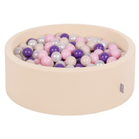 KiddyMoon Bällebad Bällepool mit bunten Bällen ∅ 7Cm  für Babys Kinder Rund, beige:pastellbeige/puderrosa/perle/violett, 90x30cm/200 Bälle
