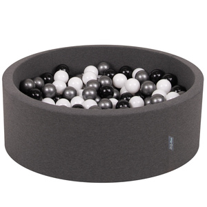 KiddyMoon Bällebad Bällepool mit bunten Bällen ∅ 7Cm für Babys Kinder Rund, dunkelgrau:weiß/schwarz/silbern, 90 x 30 cm 300 Bälle