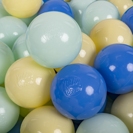 KiddyMoon Kinder Bälle für Bällebad Baby Spielbälle Plastikbälle ∅7cm Made in EU, pastellgelb/blau/minze, 100 Bälle/7cm