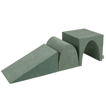 KiddyMoon Spielplatz VELVET aus Schaumstoff 3-teiliges Set Zwickel L/Hügel/Tunnel, waldgrün, Multi-Größe