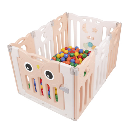 Selonis Laufstall für Kinder Laufgitter Spaß Spielen Sicherheit, weiß-rosa: gelb-grün-blau-rot-orange, 6 + 2 Paneele/100 Bälle