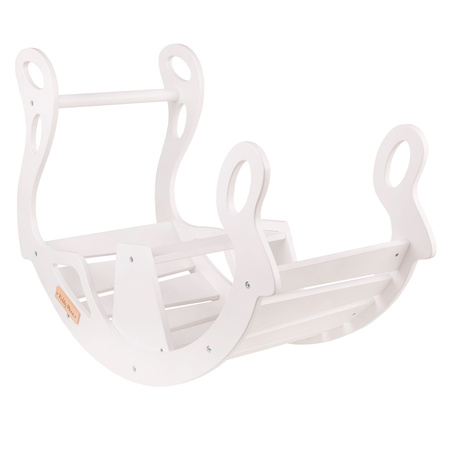 KiddyMoon Rocker Bogen Wippe aus Holz für Kinder, Kletterbogen Holz Wippe Babys Wippe, Holzbogen, Holzspielzeug Montessori Spielzeug, Modell WR-001, Weiß, 90,6x39x69 cm