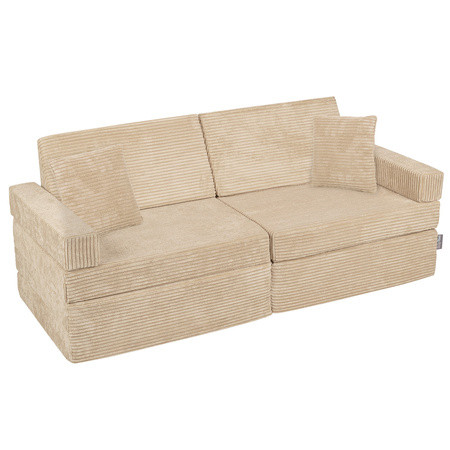 KiddyMoon Kindersofa aus Schaumstoff, Spielsofa für Kinder, Kindersessel, Sofa fürs Kinderzimmer, Kindercouch, Faltmatratze, beige, Kindersofa mit 2 Kissen