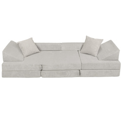 KiddyMoon Kindersofa aus Schaumstoff Spielsofa für Kinder Schlafsofa Kindersessel Sofa für Kinderzimmer Kindercouch Faltmatratze, hellgrau, Kindersofa mit 2 Kissen