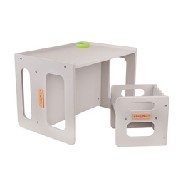 KiddyMoon Kindertisch Mit Stuhl für Kinder Runde Tresor Kanten Kinderzimmer Möbel, grau, Kindertisches: 61x44x44 cm/Stuhles: 30x30x30 cm