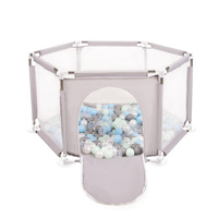 Sechseckiger Laufstall mit Bällen Laufgitter für Kinder, Grau:perle/grau/transparent/babyblau/minze, 100 Bälle
