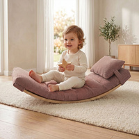 KiddyMoon Balance Board für Kinder aus Holz Balancierbrett mit Matratze und Kissen, Naturfarben/Dunkelbeige, Balance Board/Matratze/Kissen