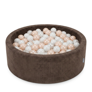 KiddyMoon Bällebad Für Kinder Aus Schaumstoff, 90 X 30 cm, Weicher Rippbezug, Abnehmbarer Bezug, Weiches Und Sicheres Spielzeug, Waschbar, Braun: Pastellbeige/Weiß/Perle, 90x30cm/200 Bälle