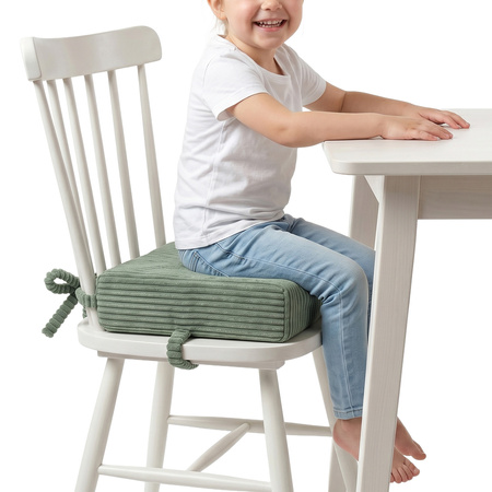 KiddyMoon Sitzerhöhung Für Kinder, Sitzkissen Für Kinderstuhl Mit 10 Cm Höhe, Waschbarem Bezug Und Bindebändern, grün, 33x33x10