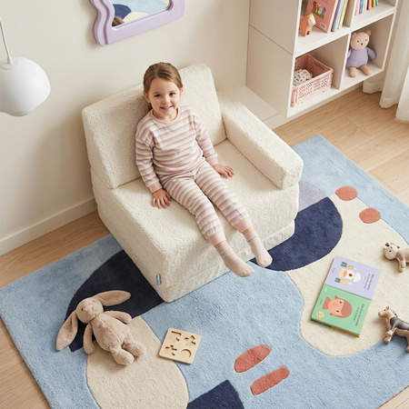 KiddyMoon Kindersessel Für Kinder Teddy-Plüsch, Aufklappen Sessel Kinderstuhl Für Kinderzimmer Stuhl Faltmatratze, cremig, Kindersofa
