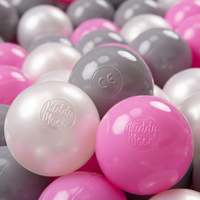 KiddyMoon Kinder Bälle für Bällebad Baby Spielbälle Plastikbälle ∅7cm Made in EU, perle/grau/rosa