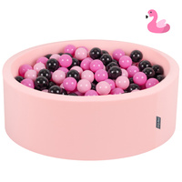 KiddyMoon Bällebad Bällepool mit bunten Bällen ∅ 7Cm  für Babys Kinder Rund, Flamingo:pink/puderrosa/schwarz, 90x30cm/300 Bälle