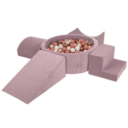 KiddyMoon Spielplatz Aus Schaumstoff Für Kinder mit Bälle Waschbare Bezug, violett: pastellbeige/weiß/kupferrrot/lachsfarben, Bällebad (200 Bälle) + Version 5
