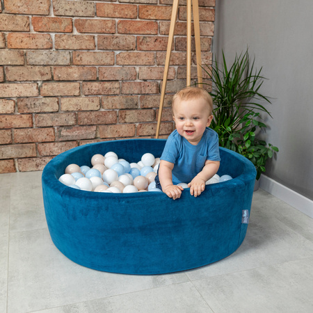 KiddyMoon Kinder Bälle für Bällebad Baby Spielbälle Plastikbälle ∅7cm Made in EU, ciemny turkus-pastelowy niebieski-pastelowy żółty-biały