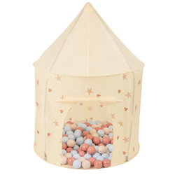 Kinderzelt Spielzelte in Pavillonform Für Kinder Leicht Aufzubauen Tragbar Spielhaus Perfekt Für Drinnen Und Draußen, hellbeige: pastellbeige/pastellblau/lachsfarben, 100 Bälle