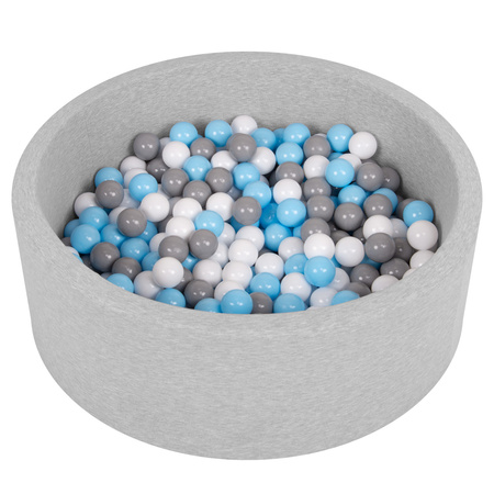 Bällebad Bällepool für Baby Kinder mit 200 bunten Bällen Rund, hellgrau: weiß/grau/baby blue, 90x30cm/300 Bälle