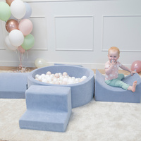 KiddyMoon Spielplatz Aus Schaumstoff Für Kinder mit Bälle Waschbare Bezug, dunkelgrau: pastellbeige/weiß/perle, Bällebad (100 Bälle) + Stüfchen