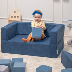 KiddyMoon Kindersofa und Bällen Für Kinder Weiches Schaumstoff-Sofa Leich Modulares Sofa Vielseitig Abnehmbarer Bezug Perfekt für Spiel Lernen und Entspannung, dunkelblau: pastellblau/pastellgelb/weiß/minze/puderrosa, Sofa + 100 Bälle