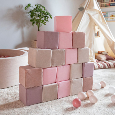 KiddyMoon Schaumstoff Würfel für Baby Weiche Blöcke Schaum Spielzeug Montessori-Spielzeug mit Schaum und viel Spaß für Kinder, Hergestellt in der EU, Blöcke: erikafarben-pink, 6 Stücke