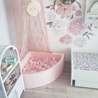 KiddyMoon Bällebad Bällepool mit bunten Bällen ∅ 7Cm für Babys Kinder Rund, pink:puderrosa/perle/transparent, 90x30cm/300 Bälle