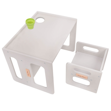 KiddyMoon Kindertisch Mit Stuhl für Kinder, Sitzgruppe TC-001, grau