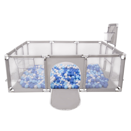Laufstall Baby Großer Spielplatz mit Bällen Laufgitter für Kinder, Grau:blau/babyblue/perle, 400 Bällen