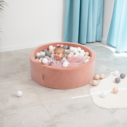 KiddyMoon Rund Bällebad Velvet  ∅ 7Cm, Sandbeige: Pastellbeige/Weiß/Perle, 90x30cm/300 Bälle