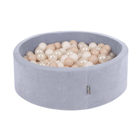 KiddyMoon Bällebad Kinder Schaumstoff Mit Bälle Für Baby ab 1 Jahr, dunkelgrau: pastellbeige/weiß/perle, 90 x 30 cm 300 Bälle